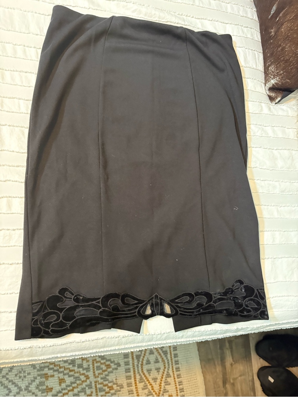 Source Unknown Black Pencil Skirt with Velvet Applique Hem